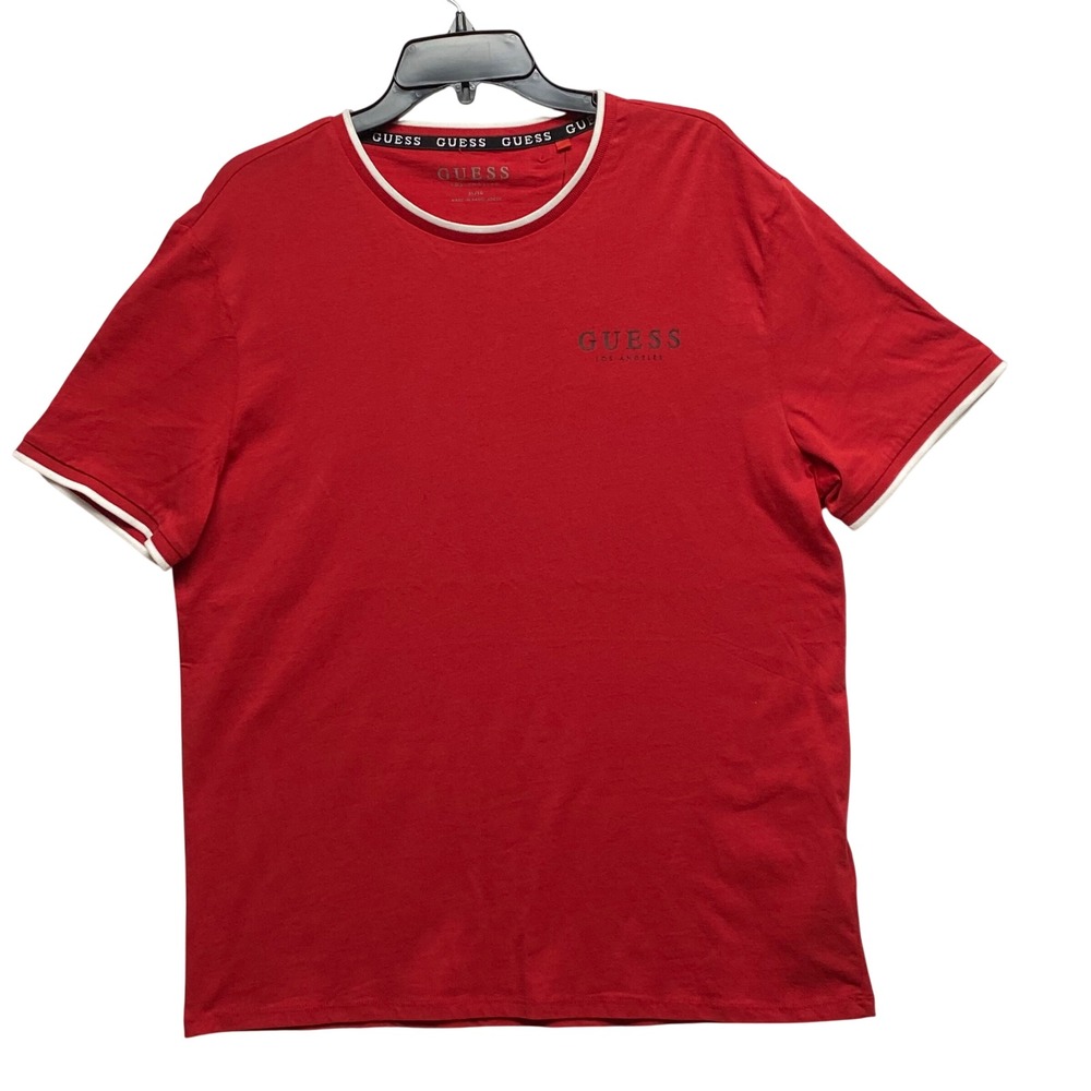 Guess Mens Los Angeles Logo‎ T-Shirt Red White Trim Crew Neck XL NWT - Picture 3 of 6